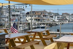 A table on a waterfront patio in the Wildwoods